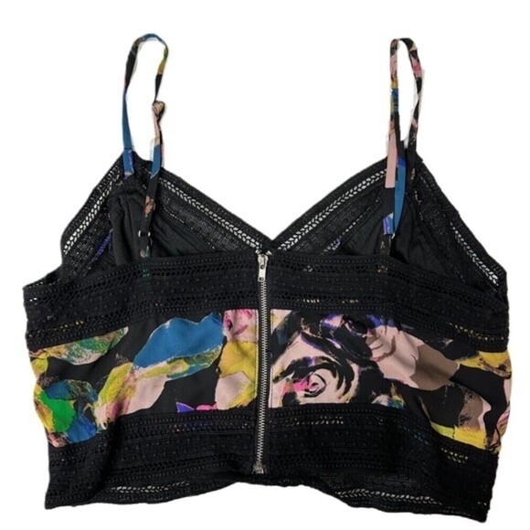 Anthropologie ASTR Floral Print‎ Women’s Crop Cami Lace Trim Back Zipper - Picture 2 of 12